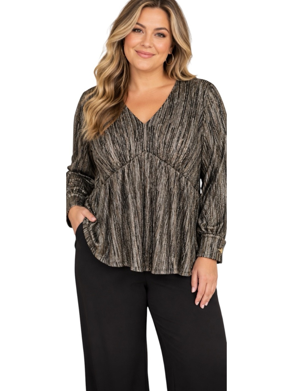 Michael Kors Shimmery Gold Lame Pleated Top Size 2X New Disco Party Going Out